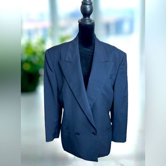 Vintage Gianni Versace Blue 100% Virgin Wool Blazer Suit Jacket Coat Size 42/ 8 - Picture 2 of 11